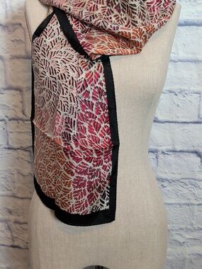 Nicole Miller Pink Orange Leaf Motif Narrow Scarf